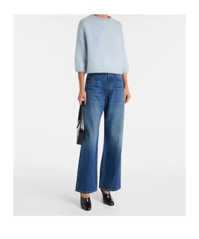 Khaite Sabina Crew-neck Cropped Sweater In Blue