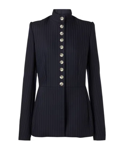 Khaite Samuel Chalk Stripe Wool-blend Jacket In Black