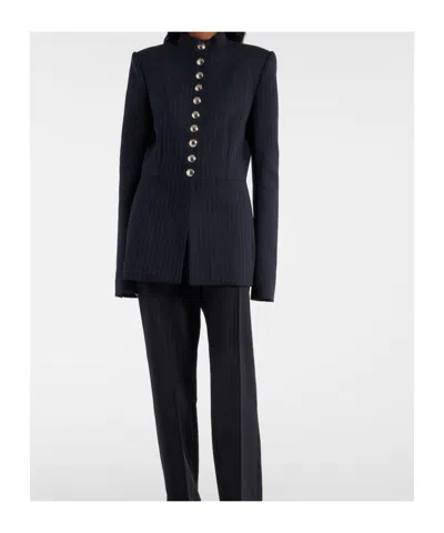 Khaite Samuel Chalk Stripe Wool-blend Jacket In Black
