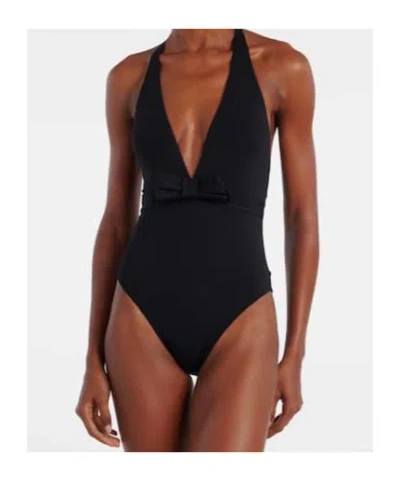 Eres Couture Bow-detailed Halterneck Swimsuit In Black