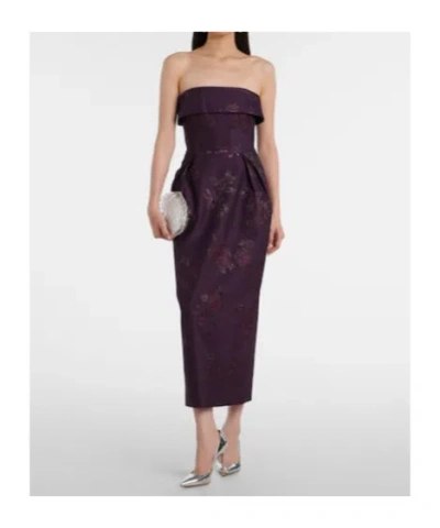 Rebecca Vallance Strapless Floral-brocade Midi Dress In Purple