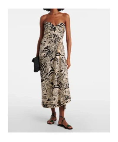 Poupette St Barth Collina Printed Cotton Midi Dress In Brown