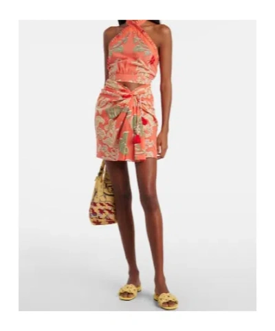 Poupette St Barth Suma Printed Cotton Crop Top In Orange