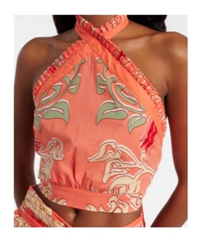 Poupette St Barth Suma Printed Cotton Crop Top In Orange