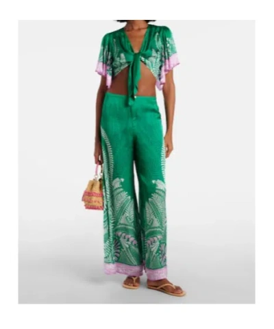Poupette St Barth Clea Printed High-rise Wide-leg Pants In Green