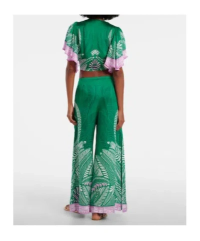 Poupette St Barth Clea Printed High-rise Wide-leg Pants In Green