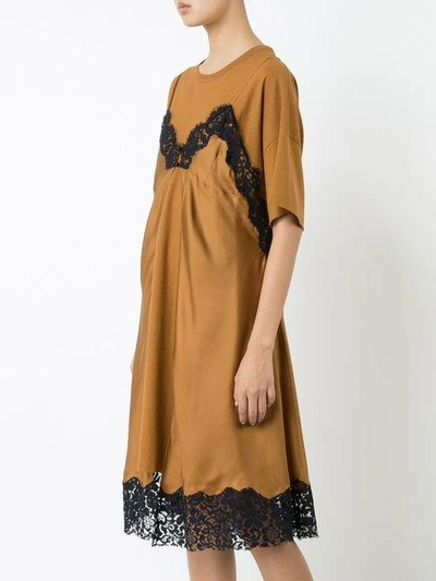 Shop Maison Margiela Lace Slip Layered T-shirt Dress - Brown