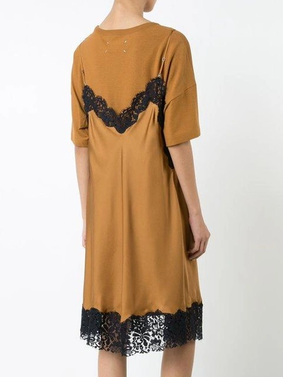 Shop Maison Margiela Lace Slip Layered T-shirt Dress - Brown