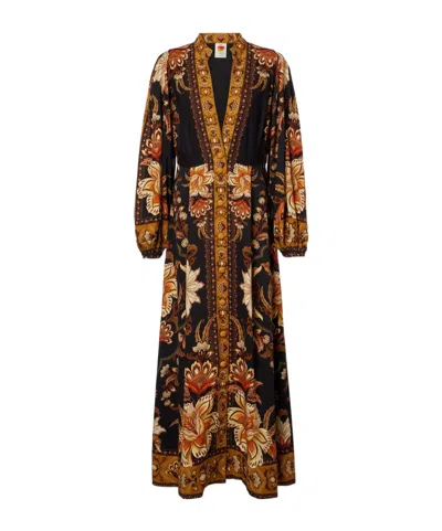 Farm Rio Majestic Garden Black Maxi Dress Majestic Garden Black In Multi