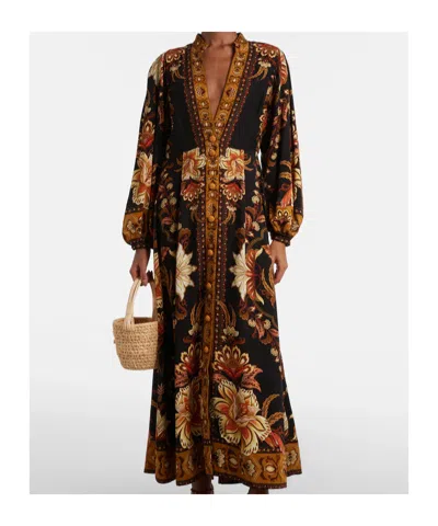 Farm Rio Majestic Garden Black Maxi Dress Majestic Garden Black In Multi