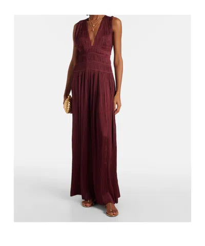 Ulla Johnson Satin Pleated Dress In Burgundy