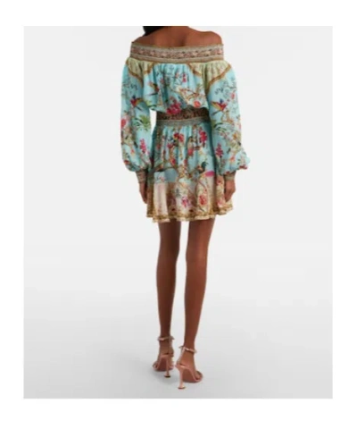 Camilla Sultans And Quees Silk Off-the-shoulder Mini Dress In Multi