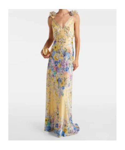 Camilla Embellished Floral Ruffled Silk Satin Maxi Dress In Yellow