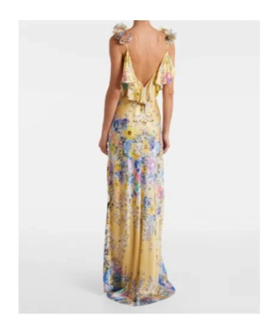 Camilla Embellished Floral Ruffled Silk Satin Maxi Dress In Yellow
