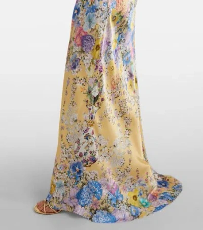 Camilla Embellished Floral Ruffled Silk Satin Maxi Dress In Yellow