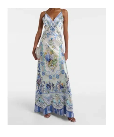 Camilla Crystal-embellished Floral-print Silk-satin Maxi Dress In Blue