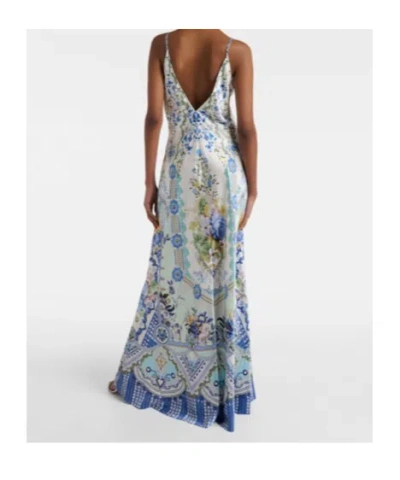 Camilla Crystal-embellished Floral-print Silk-satin Maxi Dress In Blue