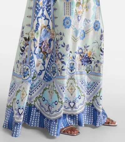 Camilla Crystal-embellished Floral-print Silk-satin Maxi Dress In Blue