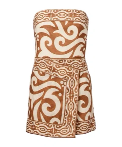 Johanna Ortiz Raíz Ritua Strapless Linen Mini Dress In Brown