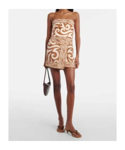 Johanna Ortiz Raíz Ritua Strapless Linen Mini Dress In Brown