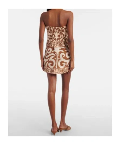Johanna Ortiz Raíz Ritua Strapless Linen Mini Dress In Brown