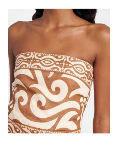 Johanna Ortiz Raíz Ritua Strapless Linen Mini Dress In Brown