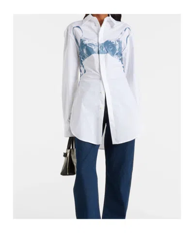 Jean Paul Gaultier Womens White Blue Grey Scanned Bra Stretch-cotton Shirt