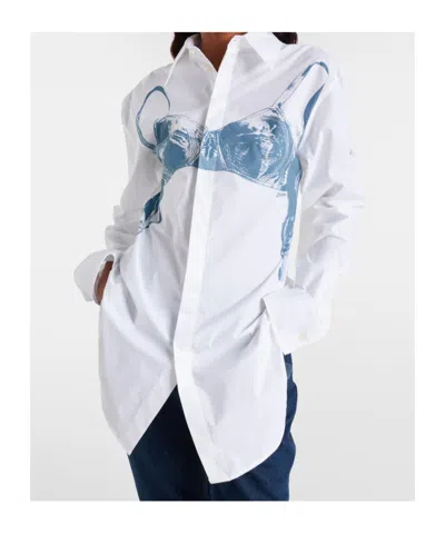 Jean Paul Gaultier Womens White Blue Grey Scanned Bra Stretch-cotton Shirt