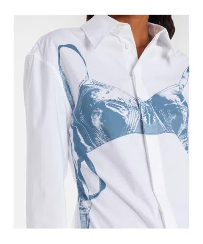 Jean Paul Gaultier Womens White Blue Grey Scanned Bra Stretch-cotton Shirt