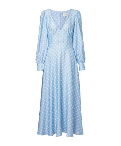 Posse Tillie Polka-dot V-neck Maxi Dress In Blue