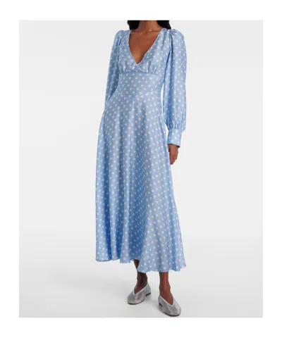 Posse Tillie Polka-dot V-neck Maxi Dress In Blue