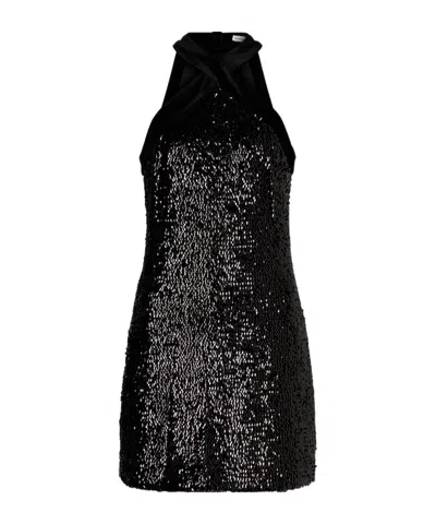 Simkhai Isla Velvet-trimmed Sequined Jersey Halterneck Mini Dress In Black