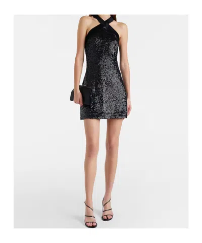 Simkhai Isla Velvet-trimmed Sequined Jersey Halterneck Mini Dress In Black