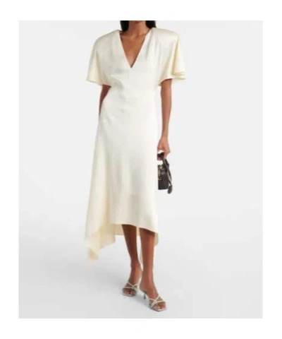Stella Mccartney Womens Buttermilk V-neck Short-sleeve Satin Midi Dress In Neutral