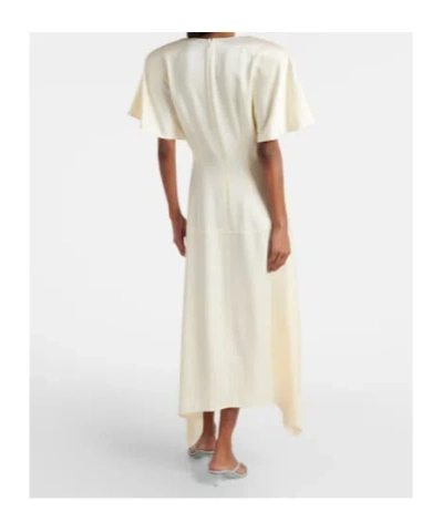 Stella Mccartney Womens Buttermilk V-neck Short-sleeve Satin Midi Dress In Neutral
