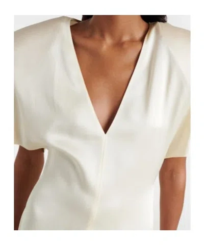 Stella Mccartney Womens Buttermilk V-neck Short-sleeve Satin Midi Dress In Neutral