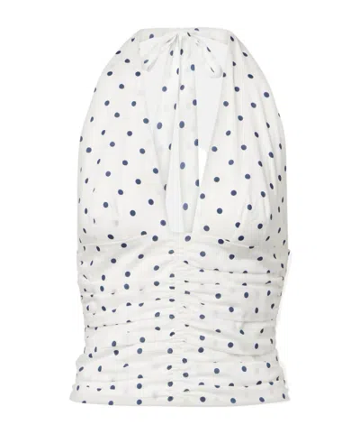 Posse Edie Polka-dot Halterneck Top In White
