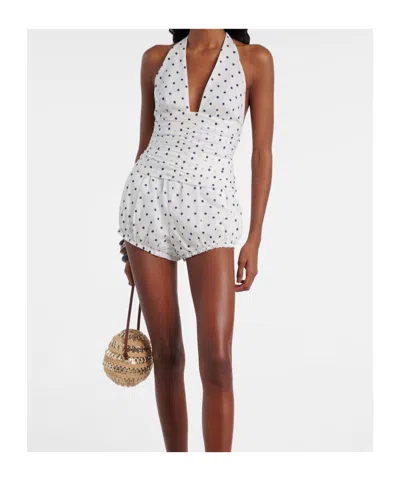 Posse Edie Polka-dot Halterneck Top In White