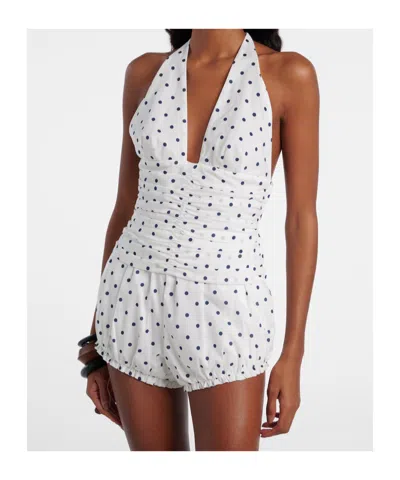 Posse Edie Polka-dot Halterneck Top In White