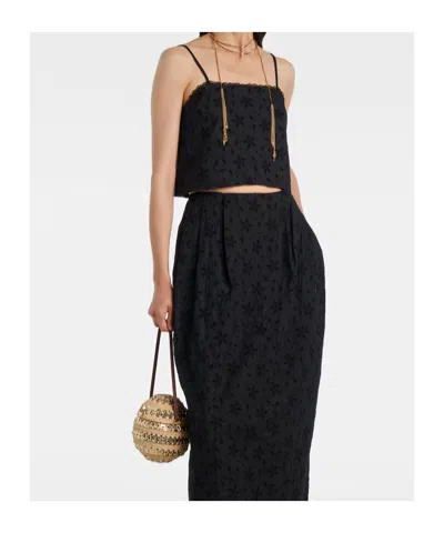 Posse Salma Embroidered Cropped Cotton Top In Black