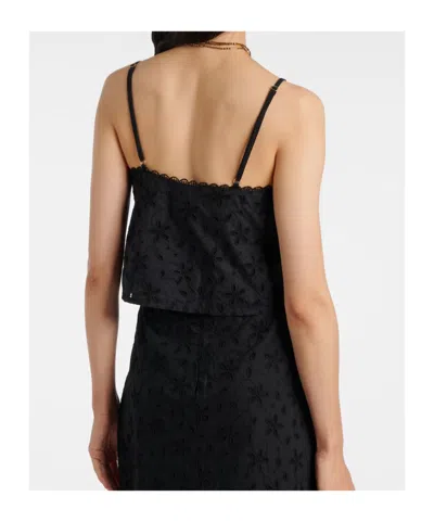 Posse Salma Embroidered Cropped Cotton Top In Black