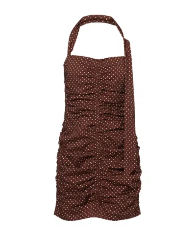Posse Edie Polka-dot Minidress In Brown