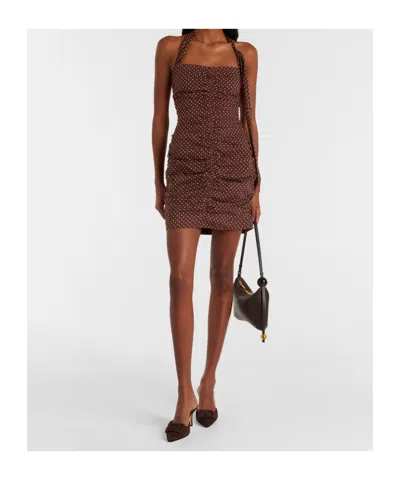 Posse Edie Polka-dot Minidress In Brown