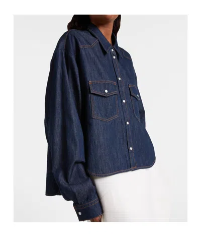 Khaite Neutrals Grenon Cropped Denim Cotton Shirt In Blue