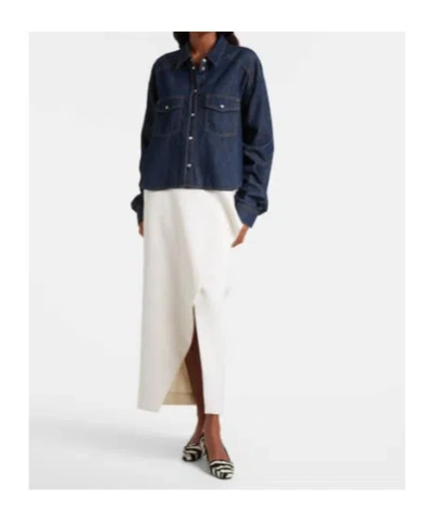 Khaite Neutrals Grenon Cropped Denim Cotton Shirt In Blue