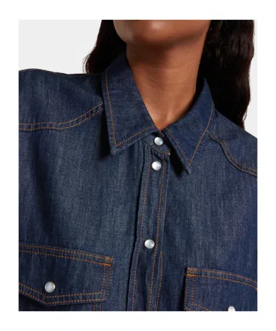 Khaite Neutrals Grenon Cropped Denim Cotton Shirt In Blue