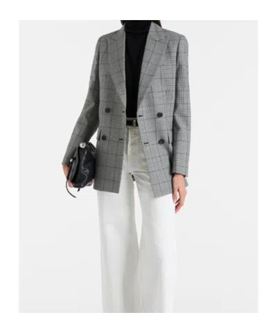 Nili Lotan Plaid-pattern Double-breasted Blazer In Gray