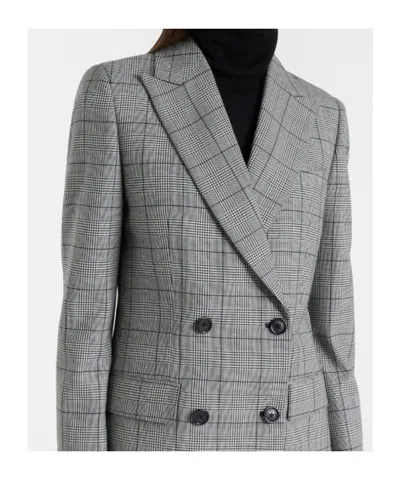 Nili Lotan Plaid-pattern Double-breasted Blazer In Gray