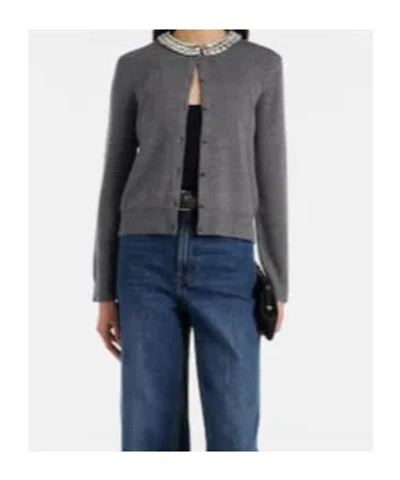 Veronica Beard Womens Dark Heather Grey Daro Crystal-embellished Wool Cardigan Xs In Gray