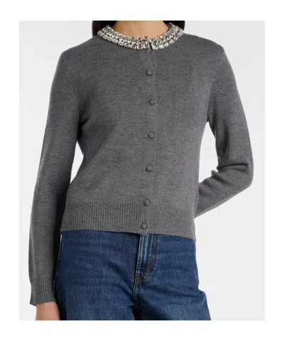 Veronica Beard Womens Dark Heather Grey Daro Crystal-embellished Wool Cardigan Xs In Gray